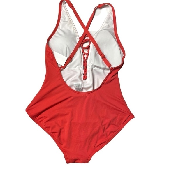 Michael Kors Safari Solids Lace-up Cross-back One-piece Swimsuit Red Size 10 - Picture 4 of 8